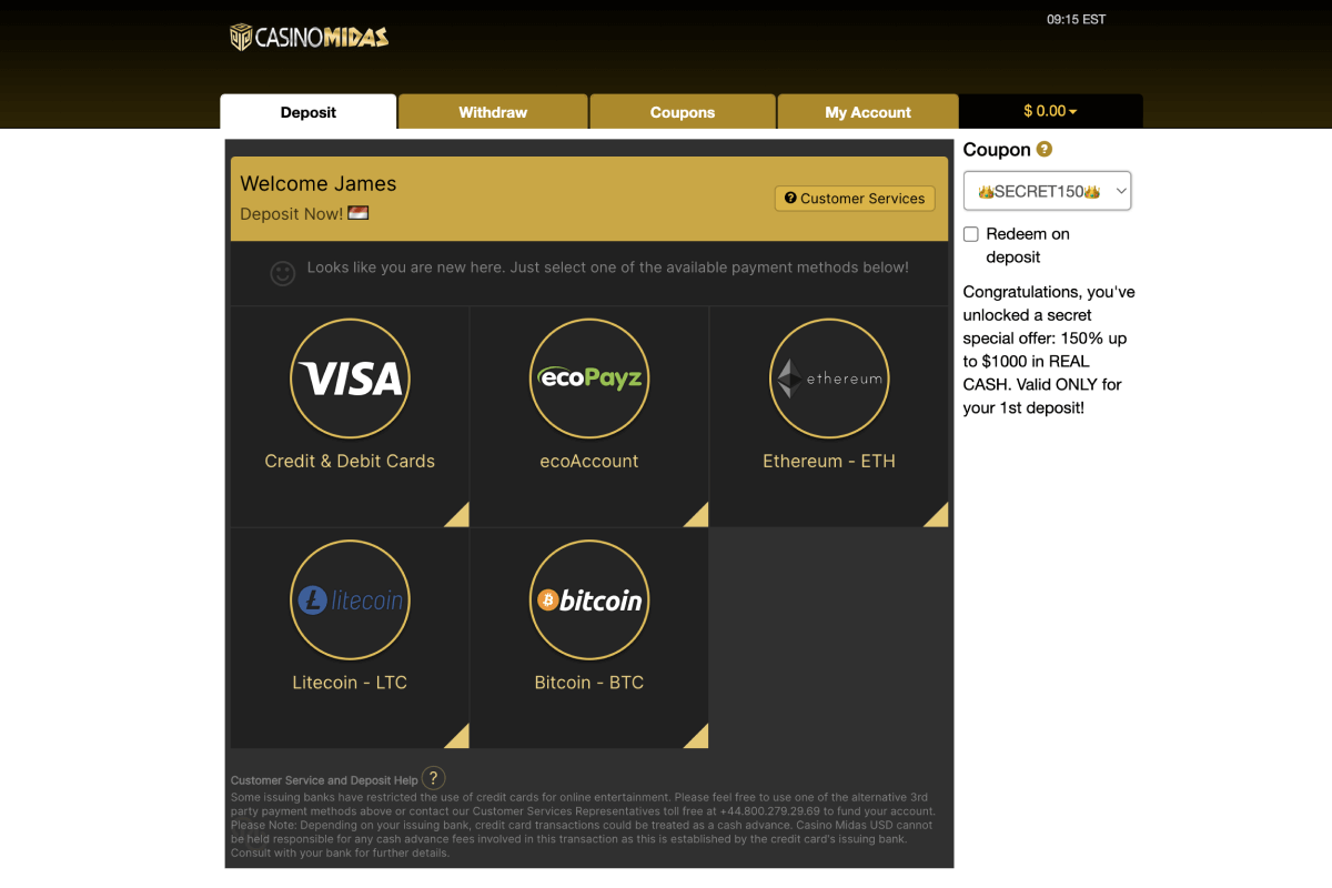 casino midas sign up step